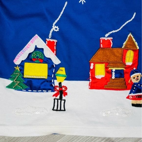 Vintage Victoria harbor village scene Christmas sweater medium sequin beaded - Picture 3 of 5